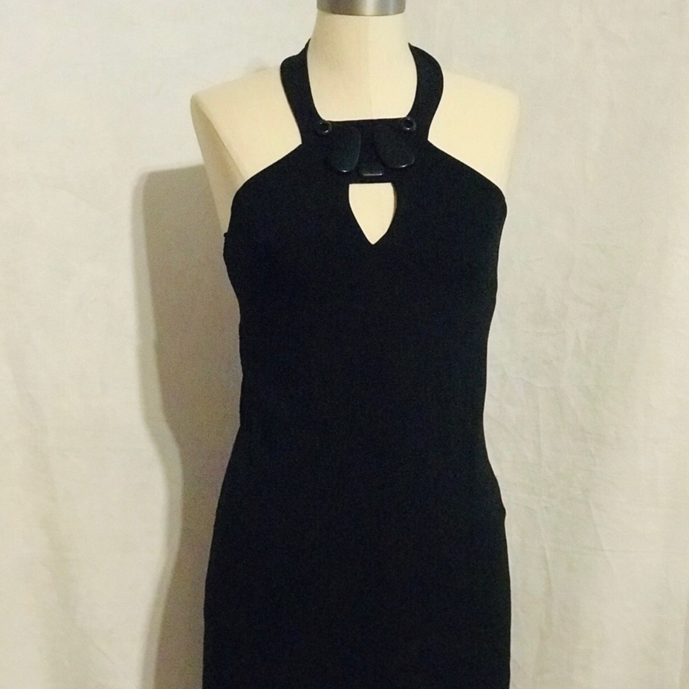 Laundry by Design Black Strapless-Look Halter Dress with Front Cutout